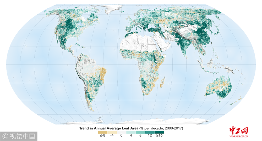 NASA卫星数据:世界比20年前更绿 中印两国贡